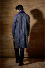 Dark blue gotta textured kurta set - Kunal Anil Tanna