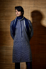 Dark blue gotta textured kurta set - Kunal Anil Tanna