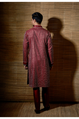 Maroon gotta textured kurta set - Kunal Anil Tanna