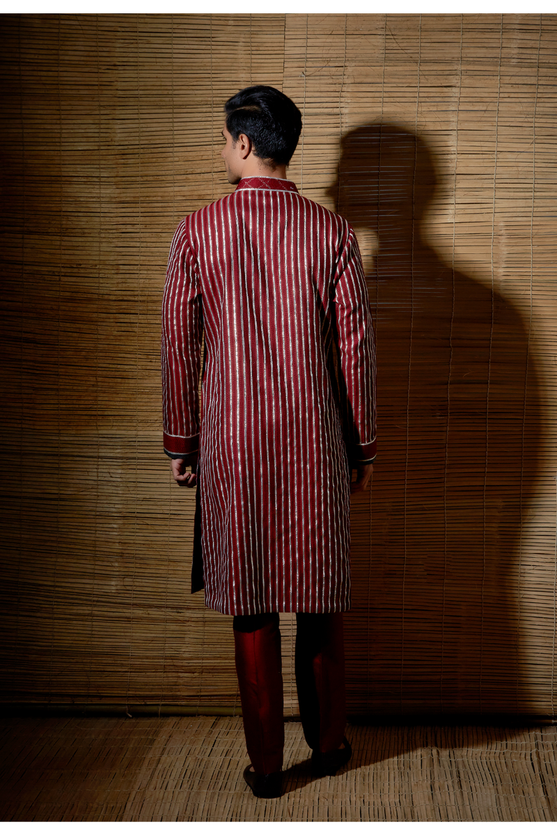 Maroon gotta textured kurta set - Kunal Anil Tanna