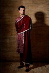 Maroon gotta textured kurta set - Kunal Anil Tanna