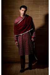 Maroon gotta textured kurta set - Kunal Anil Tanna
