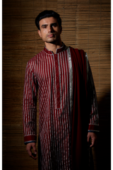 Maroon gotta textured kurta set - Kunal Anil Tanna