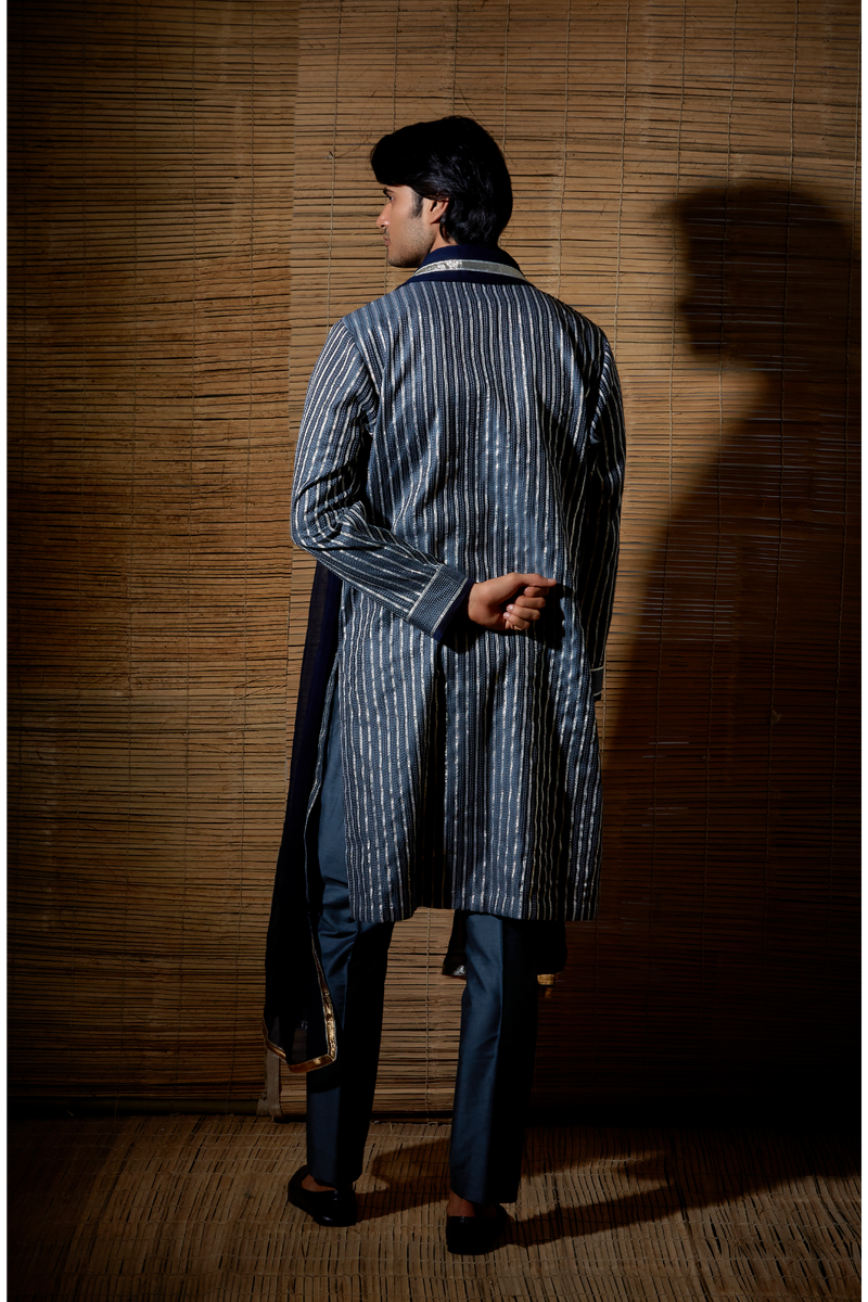 Grey gotta textured kurta set - Kunal Anil Tanna