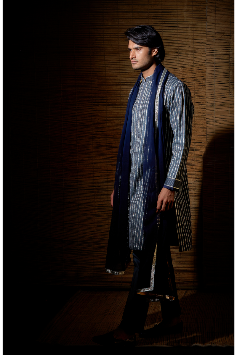 Grey gotta textured kurta set - Kunal Anil Tanna