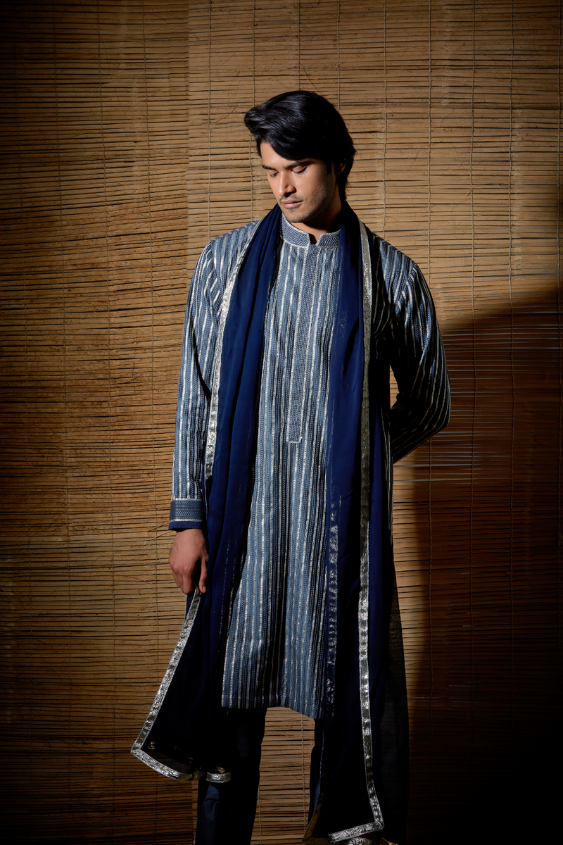 Grey gotta textured kurta set - Kunal Anil Tanna