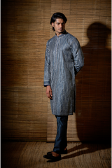 Grey gotta textured kurta set - Kunal Anil Tanna