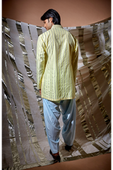 Yellow gotta textured layered kurta set - Kunal Anil Tanna