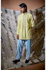 Yellow gotta textured layered kurta set - Kunal Anil Tanna