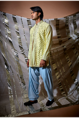 Yellow gotta textured layered kurta set - Kunal Anil Tanna