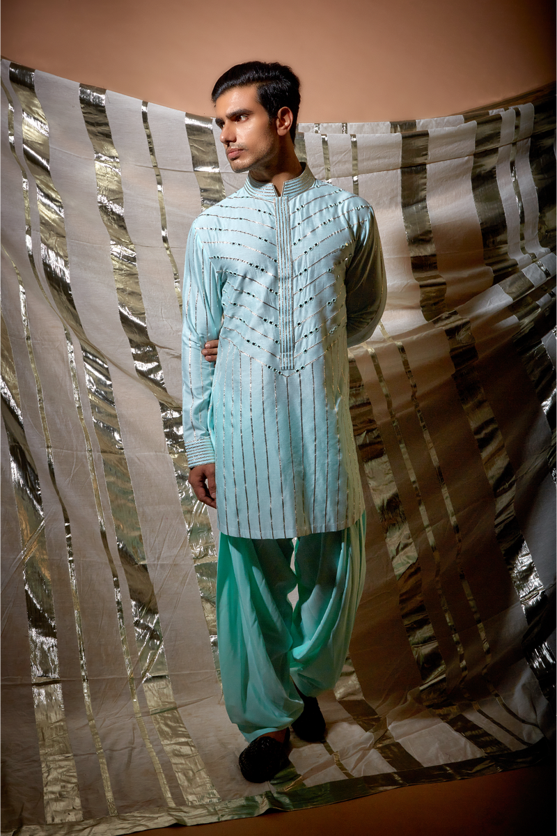 Blue gotta textured kurta with green salwar - Kunal Anil Tanna