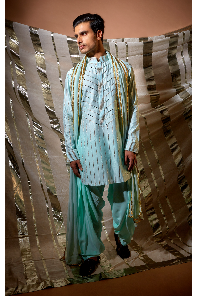 Blue gotta textured kurta with green salwar - Kunal Anil Tanna