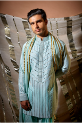 Blue gotta textured kurta with green salwar - Kunal Anil Tanna