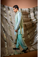 Blue gotta textured kurta with green salwar - Kunal Anil Tanna