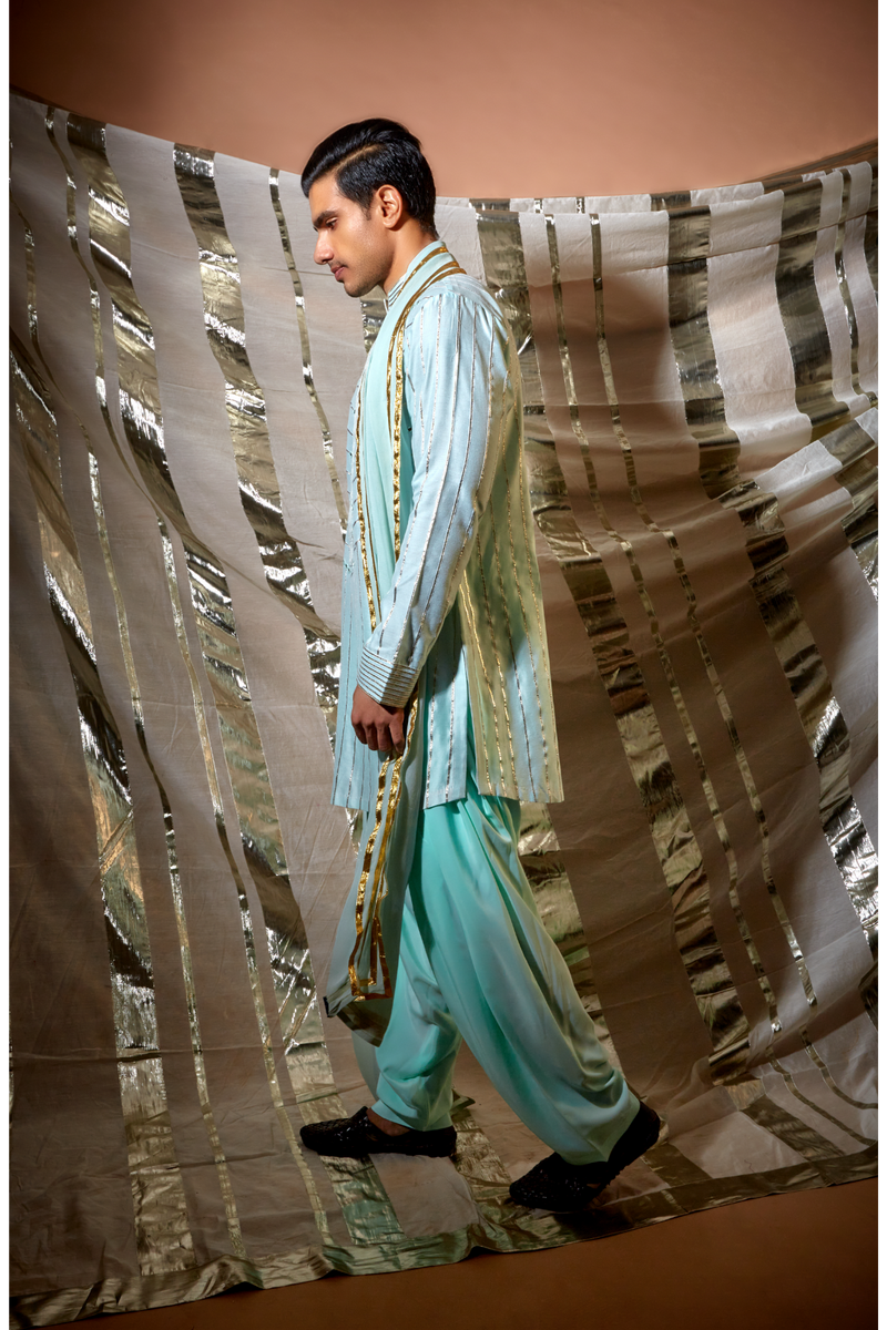 Blue gotta textured kurta with green salwar - Kunal Anil Tanna