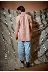 Peach gotta textured kurta set - Kunal Anil Tanna