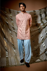 Peach gotta textured kurta set - Kunal Anil Tanna