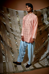 Peach gotta textured kurta set - Kunal Anil Tanna