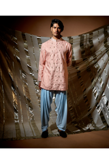 Peach gotta textured kurta set - Kunal Anil Tanna