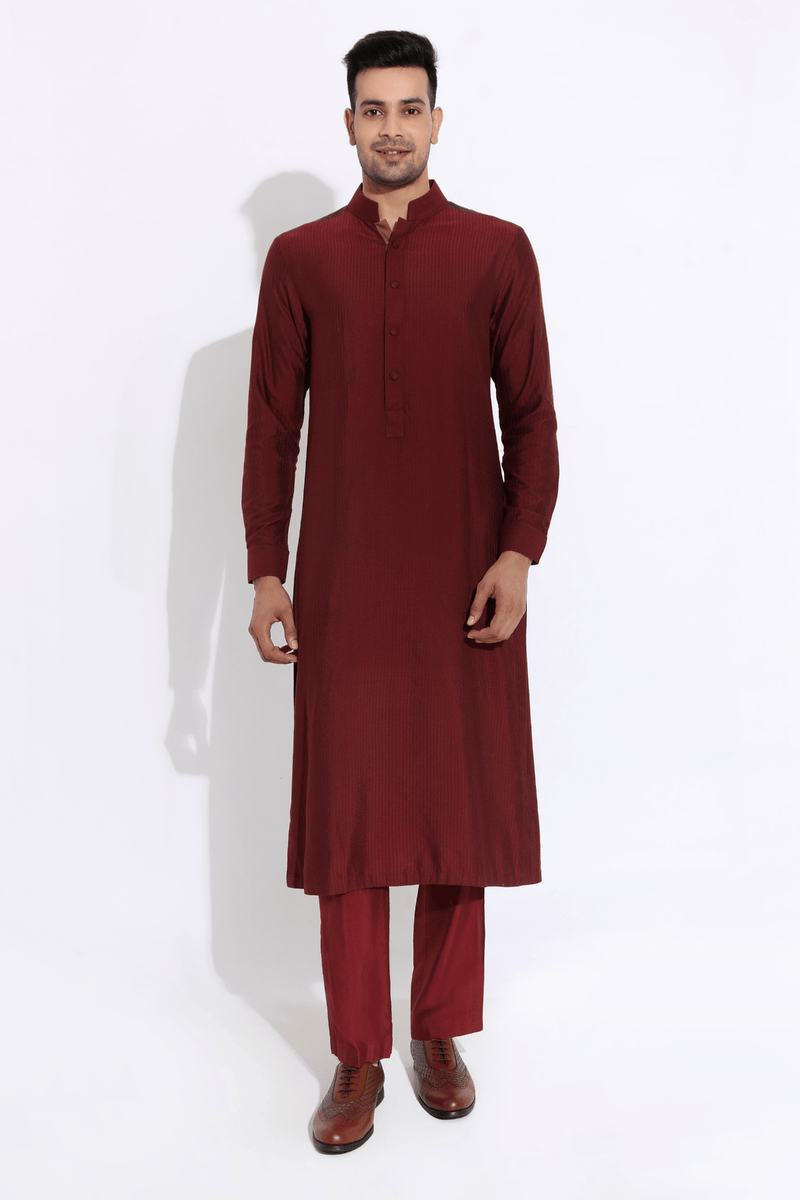 Maroon textured kurta set - Kunal Anil Tanna