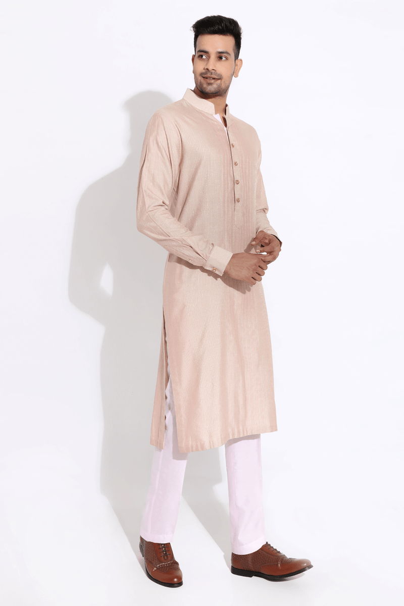 Beige textured kurta with pyjama - Kunal Anil Tanna