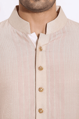 Beige textured kurta with pyjama - Kunal Anil Tanna