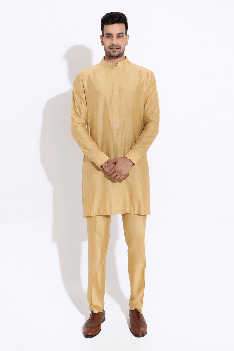 Beige bandi with kurta and aligarhi - Kunal Anil Tanna