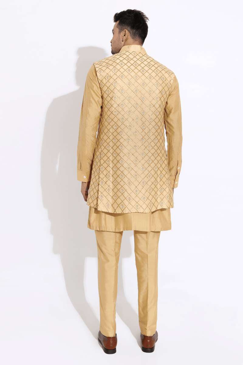 Beige bandi with kurta and aligarhi - Kunal Anil Tanna