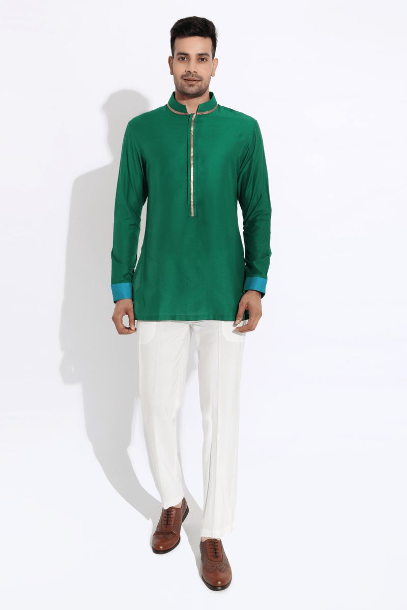 Dark green bandi with kurta and off-white aligarhi - Kunal Anil Tanna