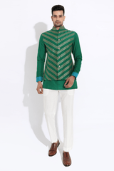 Dark green bandi with kurta and off-white aligarhi - Kunal Anil Tanna