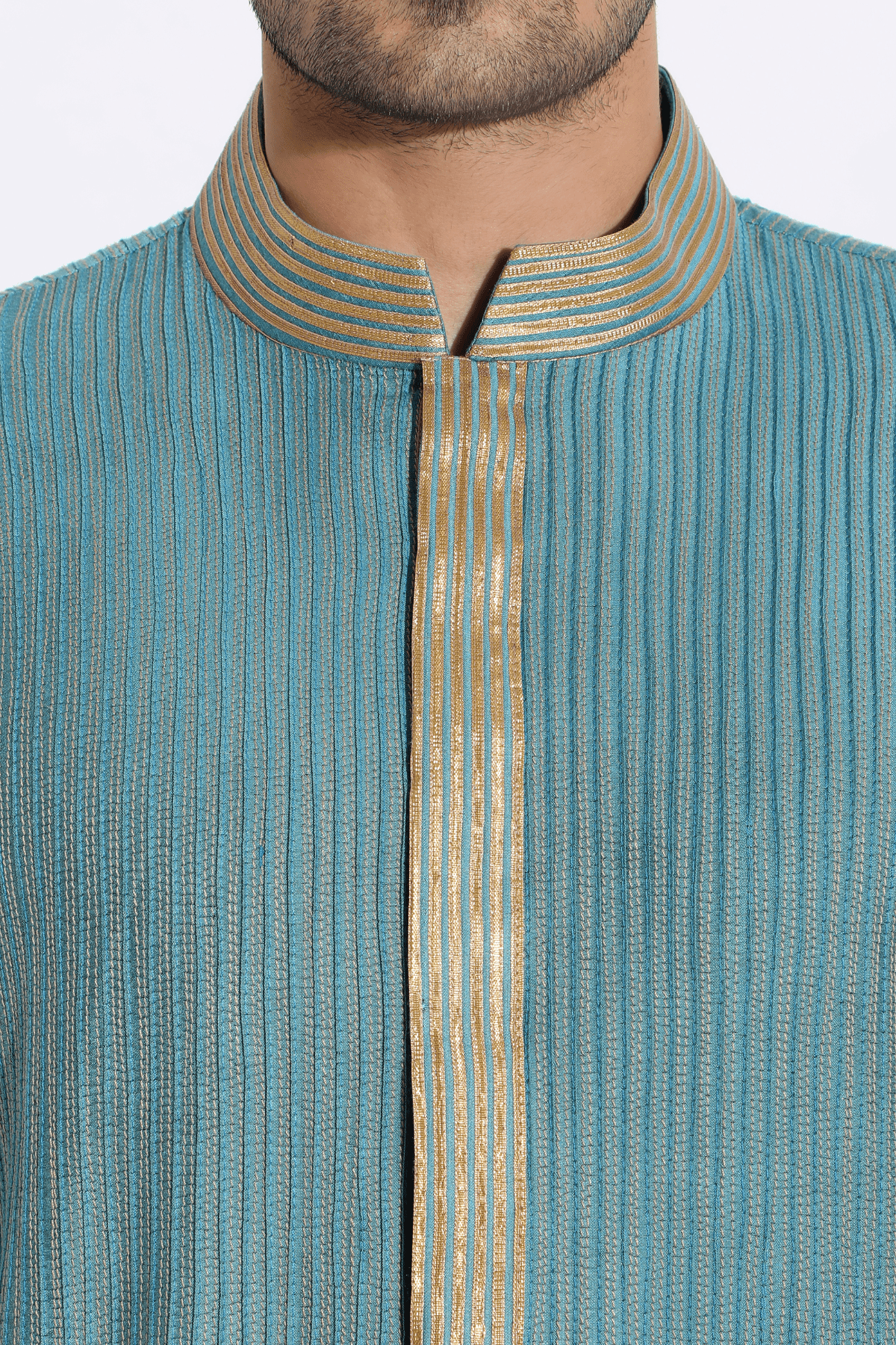 Turquoise blue textured kurta with pyjama pants - Kunal Anil Tanna