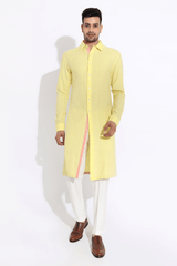 Yellow textured kurta with pyjama - Kunal Anil Tanna
