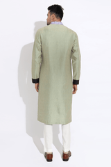 Pista green textured kurta with printed collar,placket paired with pyjama - Kunal Anil Tanna