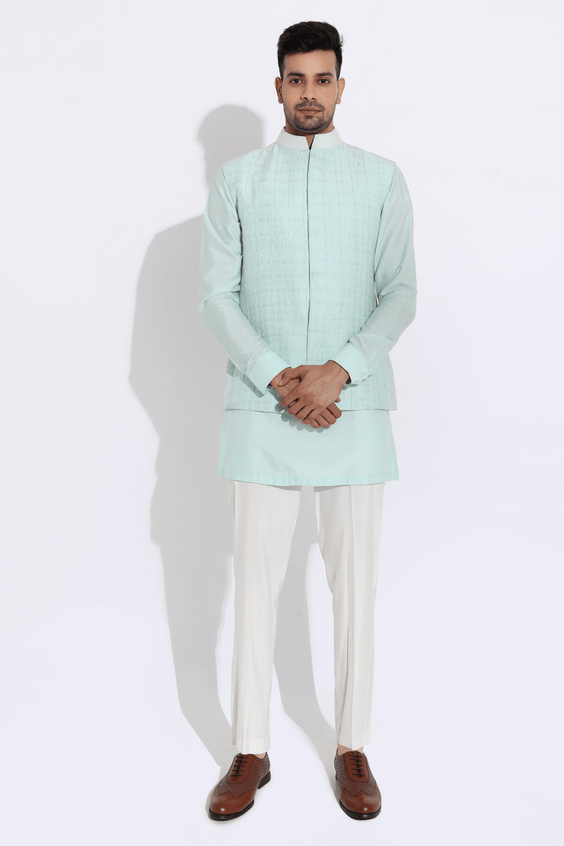 Sky blue bandi with kurta and aligarhi - Kunal Anil Tanna