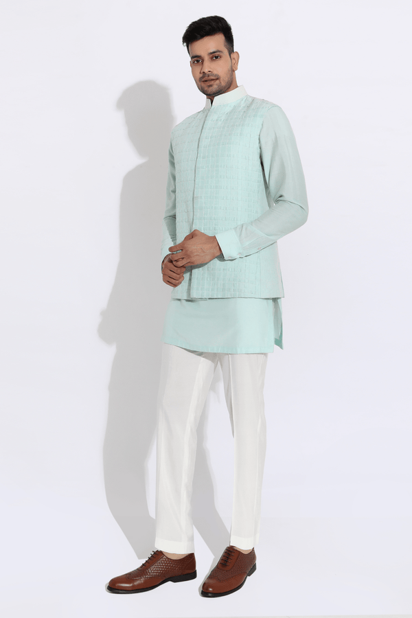 Sky blue bandi with kurta and aligarhi - Kunal Anil Tanna