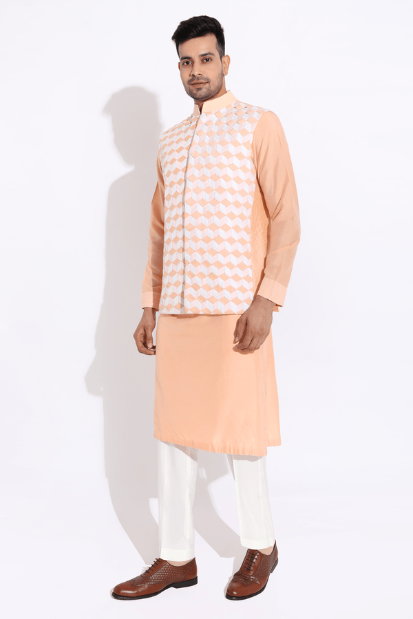 Peach bandi and kurta with aligarhi - Kunal Anil Tanna