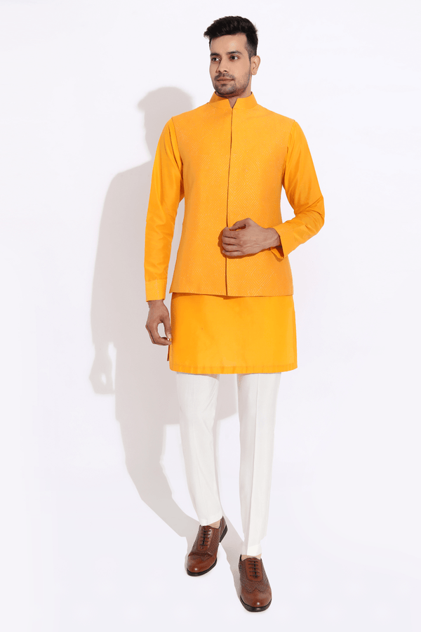 Orange bandi jacket,orange kurta,aligarhi - Kunal Anil Tanna