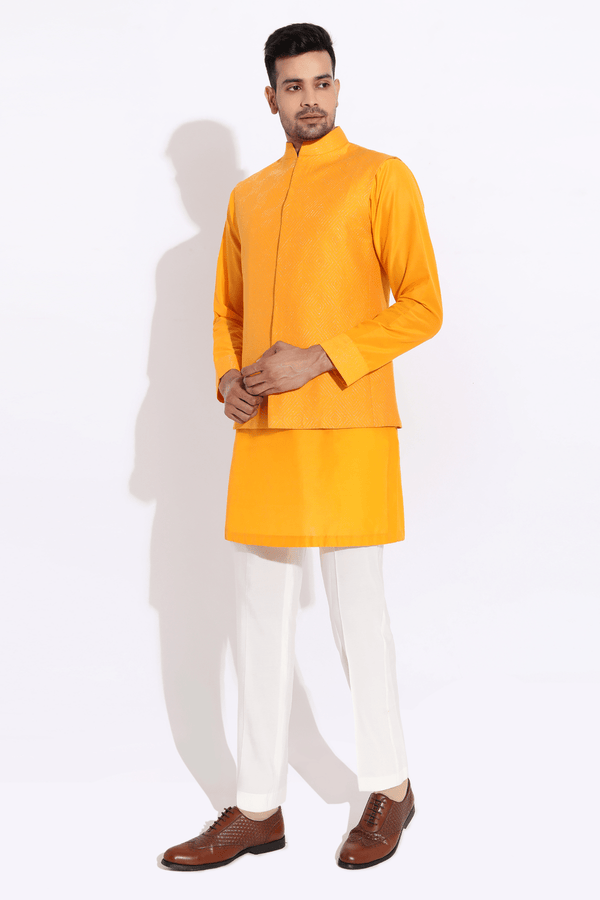 Orange bandi jacket,orange kurta,aligarhi - Kunal Anil Tanna