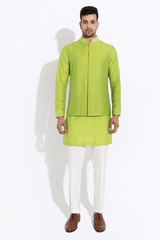 Lime green bandi, green Short kurta,off-white aligarhi - Kunal Anil Tanna