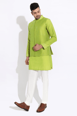 Lime green bandi, green Short kurta,off-white aligarhi - Kunal Anil Tanna