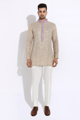 Beige bandi with kurta and aligarhi - Kunal Anil Tanna