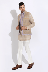 Beige bandi with kurta and aligarhi - Kunal Anil Tanna