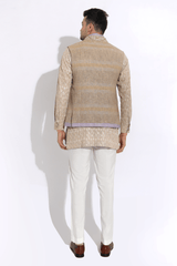 Beige bandi with kurta and aligarhi - Kunal Anil Tanna