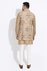 Beige floral bandi,beige short kurta,off-white aligarhi - Kunal Anil Tanna