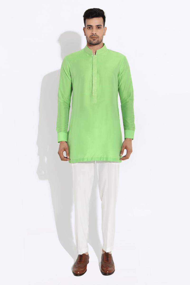 Bright green bandi, Green kurta,off-white aligarhi - Kunal Anil Tanna