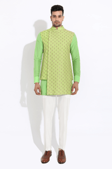 Bright green bandi, Green kurta,off-white aligarhi - Kunal Anil Tanna