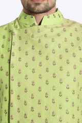 Bright green bandi, Green kurta,off-white aligarhi - Kunal Anil Tanna