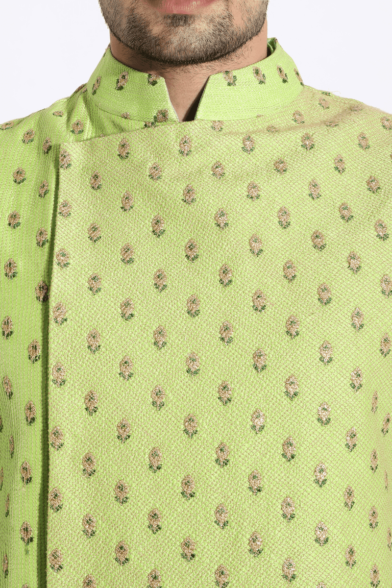 Bright green bandi, Green kurta,off-white aligarhi - Kunal Anil Tanna