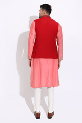 Pink/red bandi with pink kurta and off-white aligarhi - Kunal Anil Tanna
