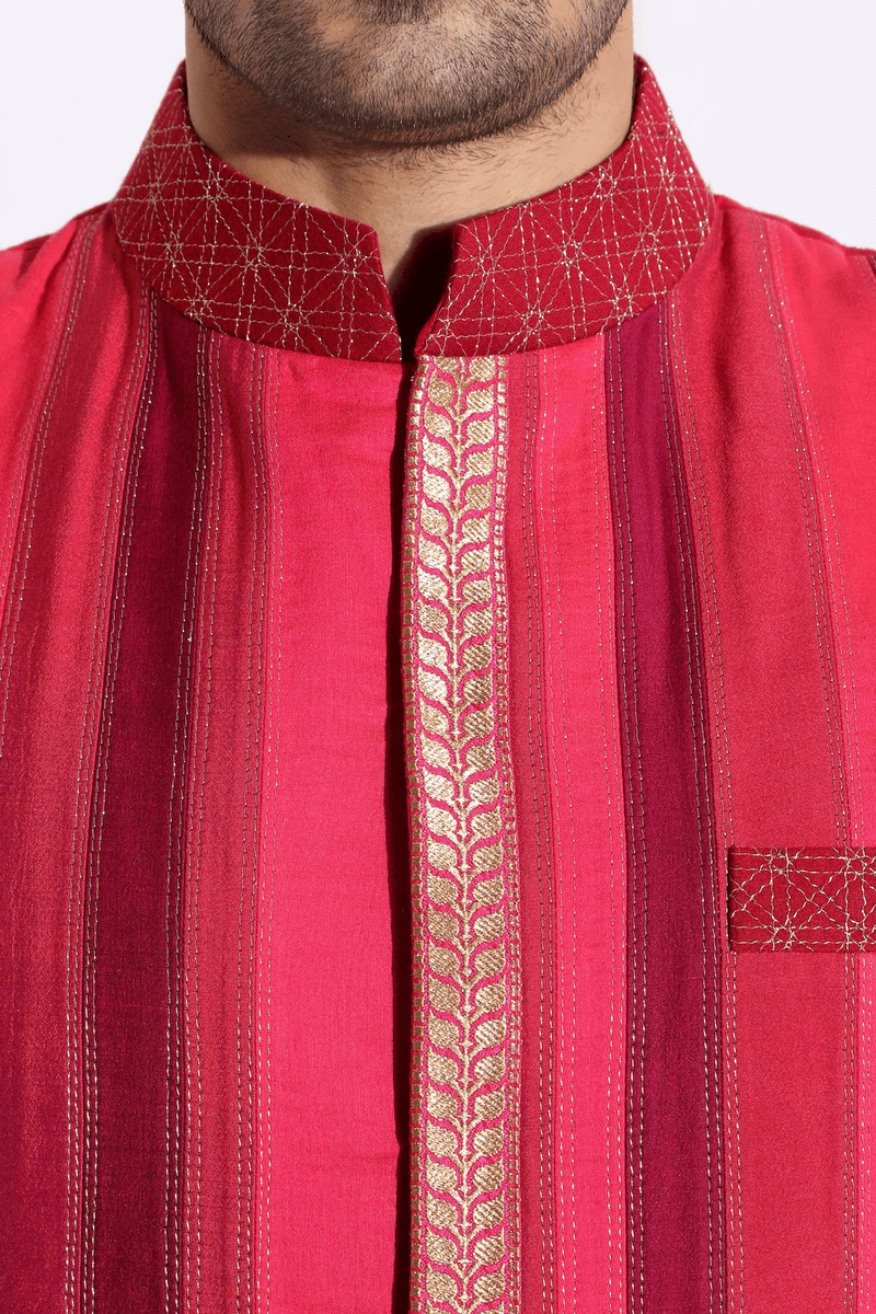 Pink/red bandi with pink kurta and off-white aligarhi - Kunal Anil Tanna